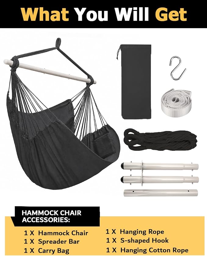 ADVOKAIR Hammock Chair Swing, Heavy-Duty Hanging Rope Swing Seat Supports 500 Lbs, Ideal for Outdoor Patio, Backyard, Porch, Deck & Indoor Bedroom Use