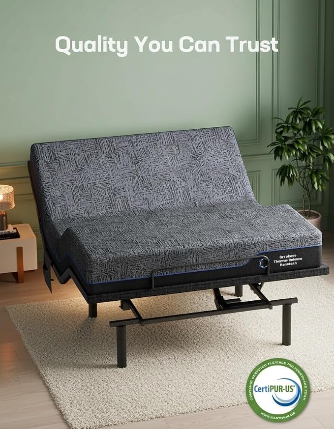 Marsail NS0 Twin XL Adjustable Base with Mattress Set,Dual Motor Frame + 14" Cooling Gel Memory Foam Mattress, Wireless Remote, CertiPUR-US Certified
