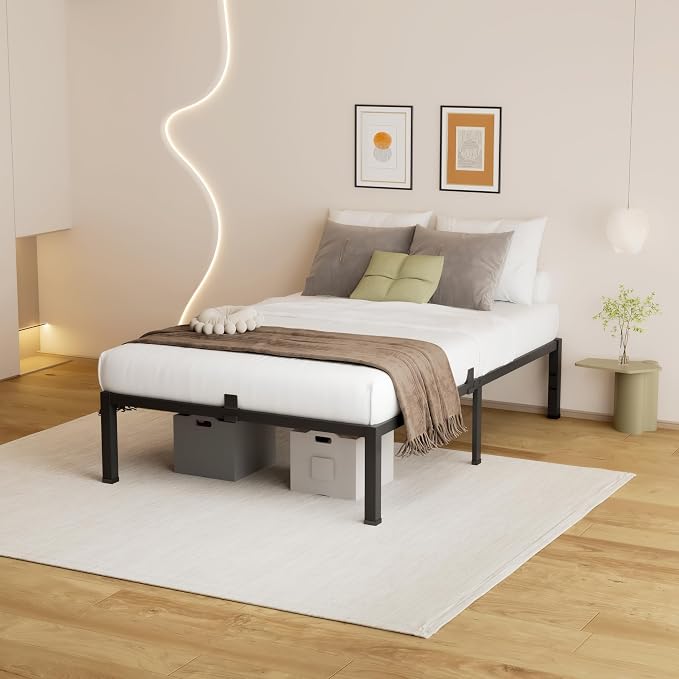 MAF Twin Bed Frames 14 Inch Metal Platform BedFrame with Black Heavy Duty Steel Slat Support Noise Free Twin-Bed-Frame, No Box Spring Needed