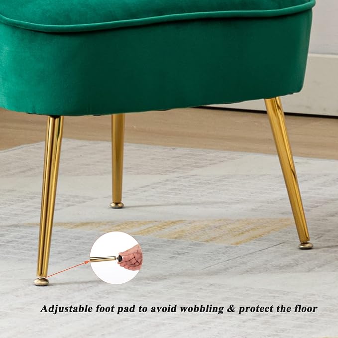 DUOMAY Modern Accent Chair Set of 2 Velvet Slipper Chair with Gold Legs Wingback Side Chair for Living Room Bedroom Entryway Small Corner Chair for Space Saving, Green