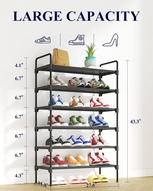 Kitsure Shoe Rack for Closet, Sturdy and Long-Lasting Shoe Shelf, Shoe Rack for Entryway, Personalized DIY Shoe Organizer, Shoe Rack Organizer for Space-Saving, 27.6" x 11.8" x 43.3", Black