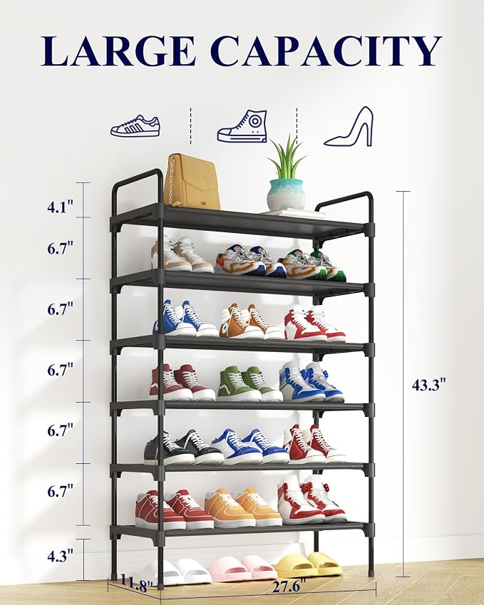 Kitsure Shoe Rack for Closet, Sturdy and Long-Lasting Shoe Shelf, Shoe Rack for Entryway, Personalized DIY Shoe Organizer, Shoe Rack Organizer for Space-Saving, 27.6" x 11.8" x 43.3", Black