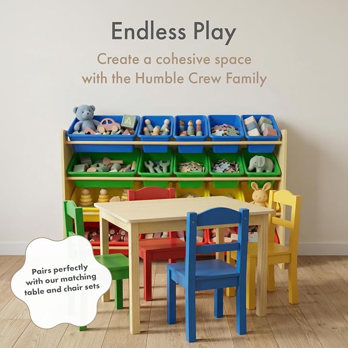 Humble Crew Toy Storage Organizer with 20 Removable Storage Bins for Kids Playroom, 4-Tier Toddler Toy Organization, Natural/Primary