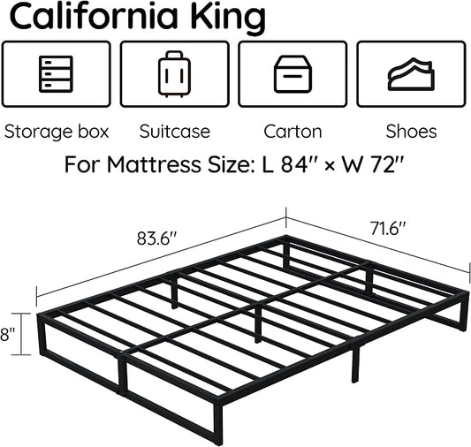 Richwanone 8 Inch Cal King Bed Frame Heavy Duty Metal Platform Bed, Black | California King Bed Frame Mattress Foundation with Steel Slat Support, No Box Spring Needed, Easy Assembly