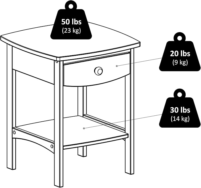 Winsome 22 x 18 x 18-Inch Wood Curved End Table/Night Stand with One Drawer, Brown (94918)