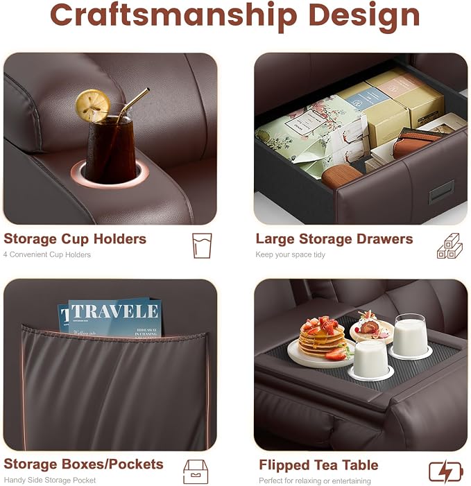 Loveseat Recliner, 3 Seater Massage Reclining Sofa Sets Heavy Weight Capacity, RV Loveseat Couch Clearance with Drop Down Table, Storage, Cup Holders, Wall Hugger Reclining Couch for Living Room