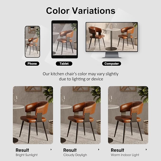 Dining Chairs Set of 2, Modern Upholstered Faux Leather Kitchen Chairs with Elegant Stitching, Easy to Assemble & Clean for Dining Room, Restaurant, Cafe, Vintage Brown