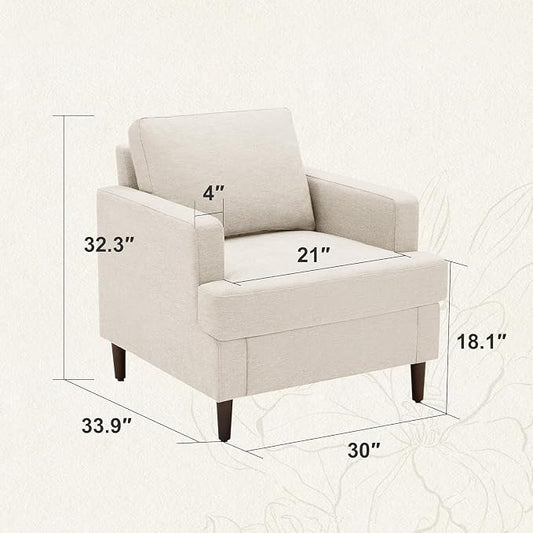 Weture Mid-Century Accent Chair,Modern Linen Fabric Armchair for Living Room,Comfy Upholstered Reading Accent Chairs for Bedroom,Single Sofa Chair with Wood Legs (Beige, 1 Pack)