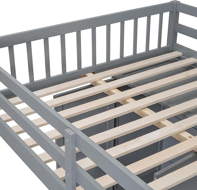 Merax Full Over Twin Bunk Bed with Wardrobe and Drawers, Gray