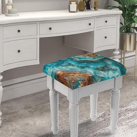 Marble Print Bar Stool Seat Covers Rectangle Stool Covers Set of 2 Bench Covers Slipcover Rectangle Stretch Counter Height Bar Stools Slipcovers Counter Stool Covers Saddle Seat Cover Teal