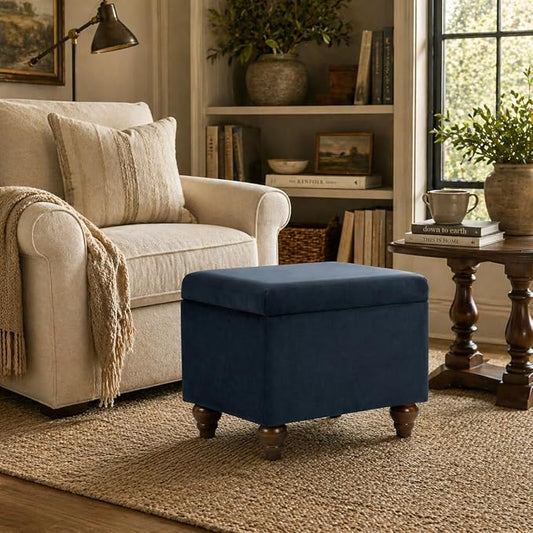 HomePop 22" Medium Rectangular Storage Ottoman - Blue Velvet