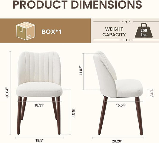 Upholstered Dining Chairs Set of 2, Modern Fabric Dining Chairs with Curved Backrest & Solid Rubber Wood Legs, Padded Kitchen Dining Room Chairs for Restaurant Cafe, Beige