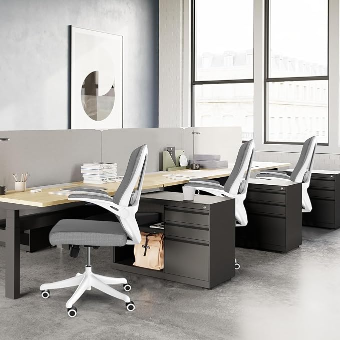 300 LBS Ergonomic Office Computer Mesh Chair - Adjustable Height Rolling Desk Chair with Flip-Up Armrests & High Back Support - Comfortable Swivel Task Chair for Home Office