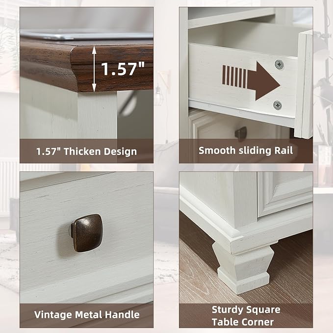 SAVOR LIFE Farmhouse Dresser and Nightstand Sets of 3, 6/5 Drawer Dresser & 2 Drawer Nightstand, Rustic White Bedroom Furniture Set for Home, Bedroom, Hallway, White