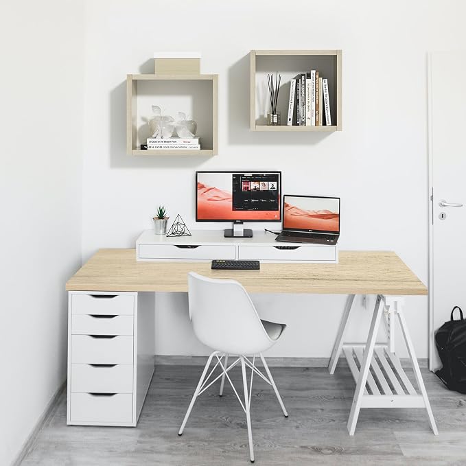 Kaboon Universal Tabletop 59.1"x23.62", Solid One-Piece Melamine Table Top, Double Desk L-Desk DIY, Home and Office Countertop, Oak/Grey Tone