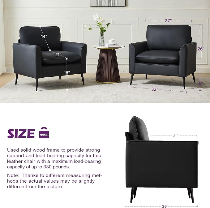 TYBOATLE Accent Chair, Faux Leather Chairs, Mid Century Modern Comfy Living Room Chairs, Cozy Office Reading Chair, Reception Armchairs for Office, Bedroom, Waiting Room (Black) (1)