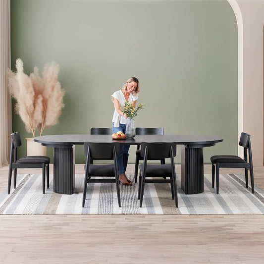 Transformer Table - Solid Wood Extendable Round Dining Table Set with 6 Chairs, Seats 2-10, Extendable Round Dining Set, Space-Saving Modern Furniture, Black (Table + 6 Chairs)