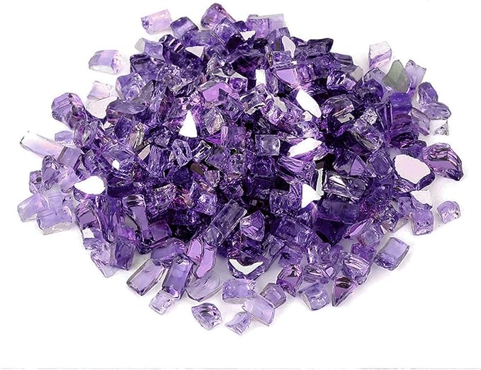 Onlyfire 10 lbs Fire Glass Rocks 1/2 Inch, Reflective Tempered Glass for Propane Fire Pit & Gas Fireplace, High Luster Firepit Glass Stones for Fire Table, Purple (Multicolor Options Available)