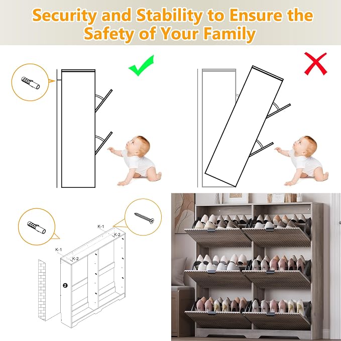 BORNOON Large Shoe Cabinet for Entryway, Tall Narrow Shoe Storage Cabinet with 6 Flip Drawers and Adjustable Shelves, Shoe Rack Cabinet Organizer for Hallway, Foyer, Small Apartment