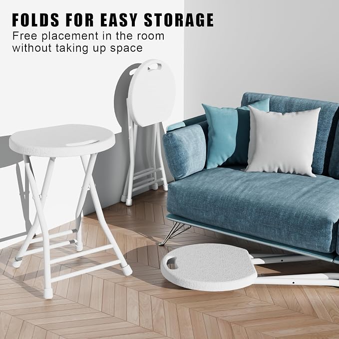 Folding Stool, 18 Inch Foldable Stool with Handle & Steel Frame, Pack of 20 Folding Bar Stools, 440lbs Sturdy Foldable Lightweight Metal Chair for Camping, Indoor and Outdoor, White