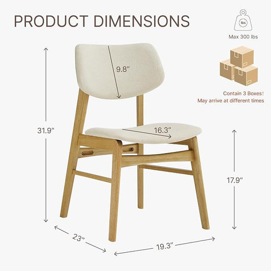 KISLOT Wooden Dining Chairs Set of 6, Upholstered Modern Dining Room Chairs, Solid Oak Wood Kitchen Chairs with Soft Cushion Backrest for Farmhouse, Restaurant, Café (Cream Fabric & Original Color)