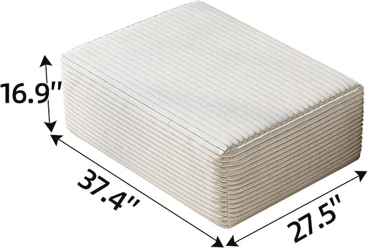 37.4" Plush Corduroy Ottoman, Upholstered Cloud Ottoman for Boneless Couch in a Box, Modular Sectional Couches for Living Room, Compressed Memory Foam, No Assembly Require, White