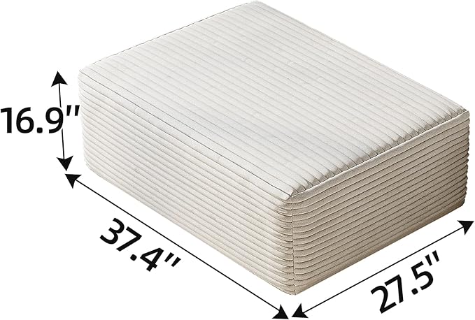 107" Corduroy Couch with Ottoman, Cloud Sectional U Shaped Sofa, Deep Seat Boneless Couches for Living Room Bedroom Apartment, Compressed Foam No Assembly Required, Left Facing Chaise, White