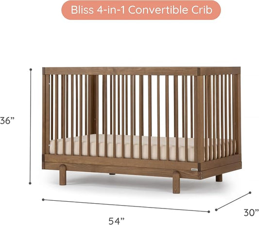 dadada Baby Bliss 4-in-1 Convertible Crib to Toddler Bed & Floor Bed – Made in Italy, GREENGUARD Gold Certified, Baby-Safe Finish, Sustainable Beechwood, Modern Design, 4 Adjustable Heights (Walnut)