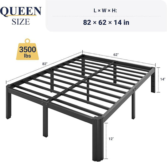 Allewie Metal Queen Bed Frame, 14 Inch 3500LBS Heavy Duty Platform Bed with Rounded Corner & Under Bed Storage, No Box Spring Needed, Noise Free, Easy Assembly, Black