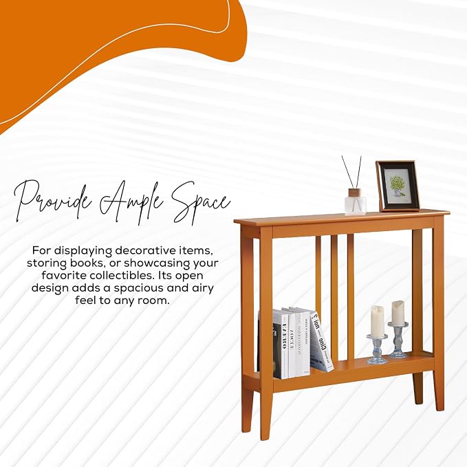 Kings Brand Narrow Console Table w/Storage Shelf, Entryway, Honey Ginger | Narrow Console Table with Storage Shelf – Slim Design Fits Entryways, Hallways, Behind Sofas, Shelf Décor, Books, Essentials