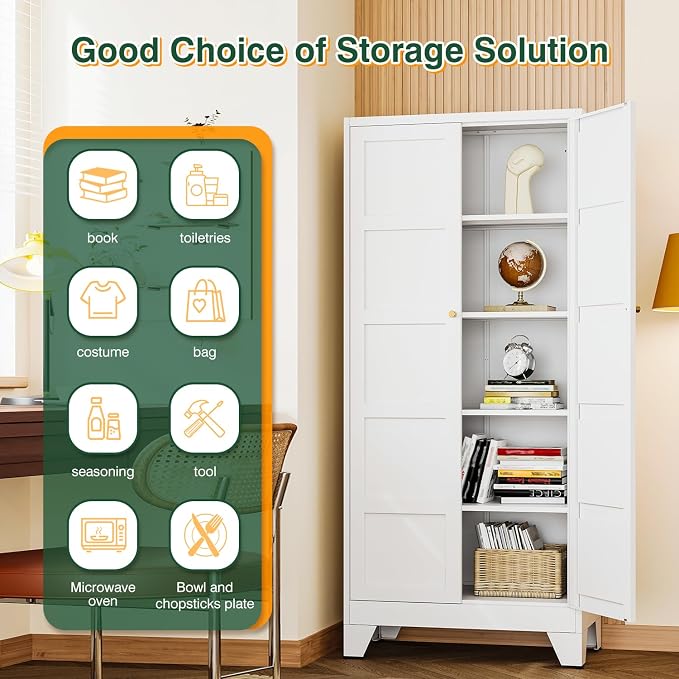 Letaya 72" H Metal Storage Cabinet with 2 Doors and 4 Shelves,Tall Kitchen Pantry Cabinets,Utility Pantry Organizers for Cupboard/Dining/Bathroom/Home Office/Garage (Black, 72" H x 18" D x 33.5" W)