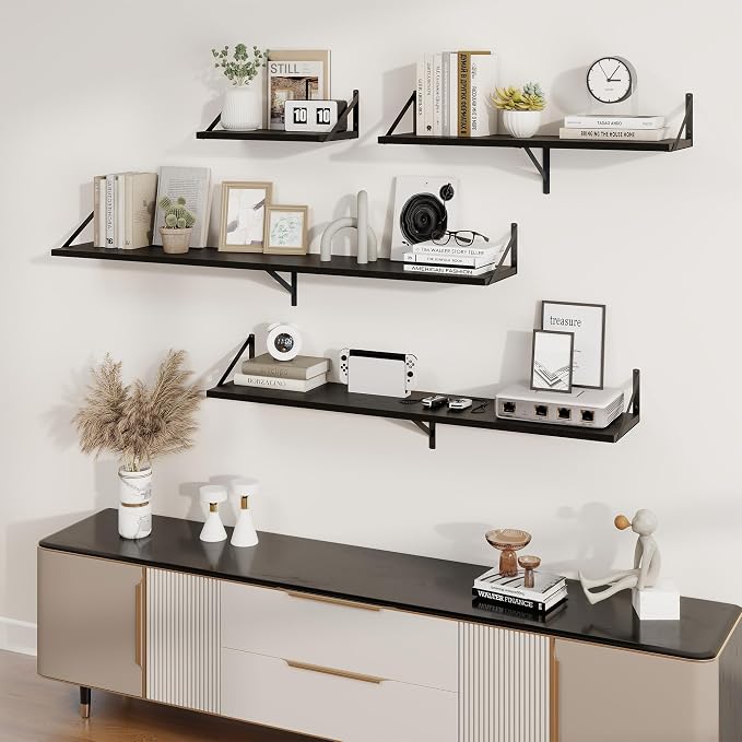 Axeman Deep Floating Shelves | 20 Inch Black Wall Shelves Set of 2 | 10 Inch Deep Rustic Wood Shelves for Wall | 20'' W x 10''D Black Shelves for Living Room Bathroom Kitchen