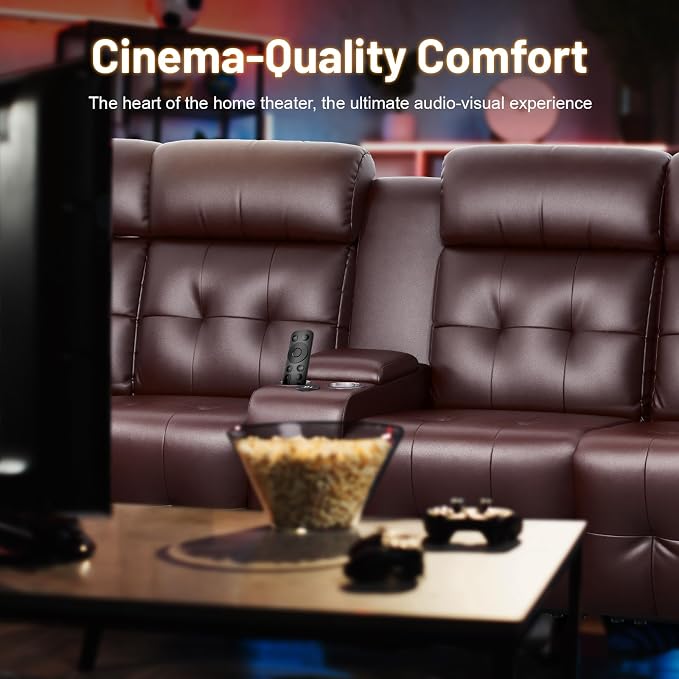 Loveseat Recliner Sofa, Home Theater Seating with Massage, 4 Seat Reclining Loveseats with Console, Wall Hugger RV Couch Movie Theater Chairs, RV Furniture Sofas with USB, Cup Holders for Gaming Room