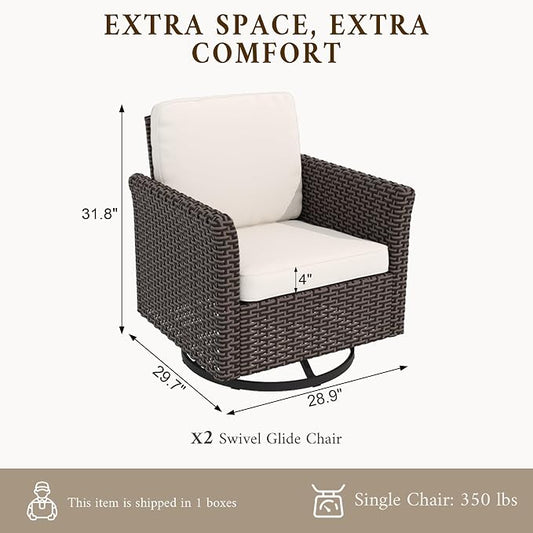 Patio Wicker Swivel Chairs with High Back Set of 2, All Weather PE Wicker Outdoor Swivel Chairs with Waterproof Cushion for Porch, Backyard, Balcony, Deck