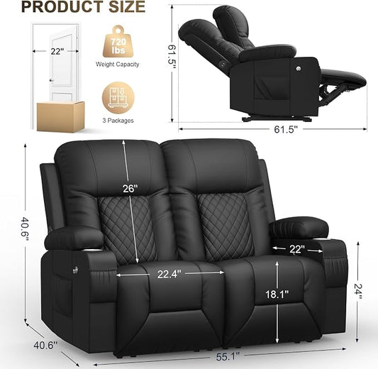 YONISEE Loveseat Recliner, Loveseat Recliner Sofa with Storage, Recliner Chair with USB Ports, 2 Cell Phone Holders, Cup Holder, Loveseat Couch for Living Room Home Theater Seating
