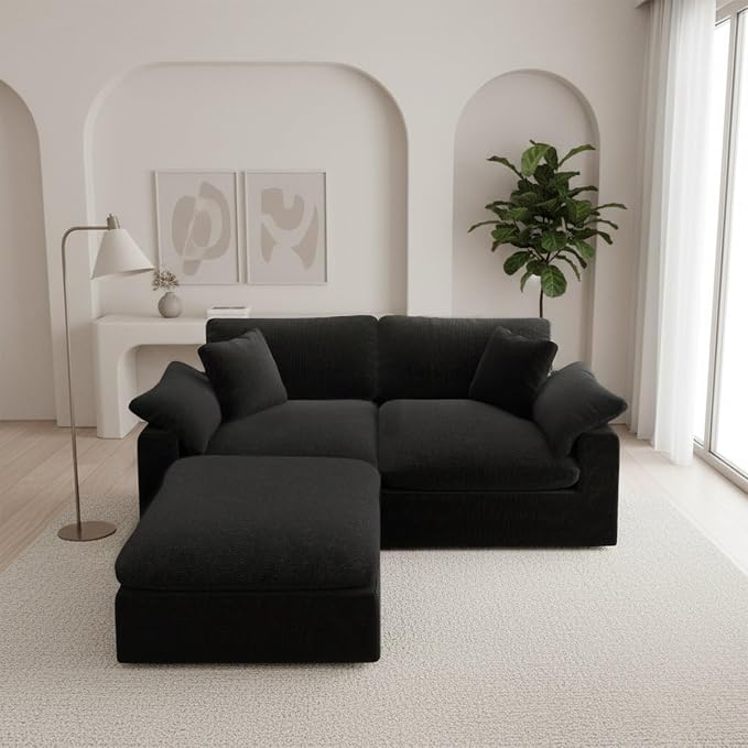 L-Shaped Modular Cloud Sectional Sofa, 2-Seater with Chaise,Modern Down Filled Detachable Couch for Living Room, Office & Small Apartment,Black