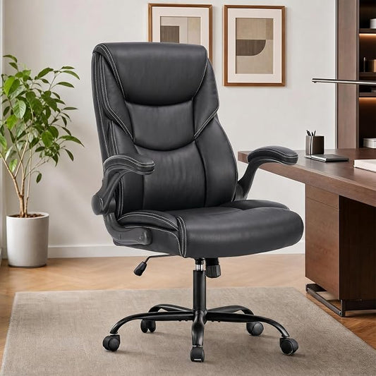 Sweetcrispy Ergonomic Computer Gaming Office Chair Set of 2, Heavy Duty Task Desk Swivel Rolling Chairs with Wheels, Flip-up Arms, Adjustable Height, PU Leather,Inky