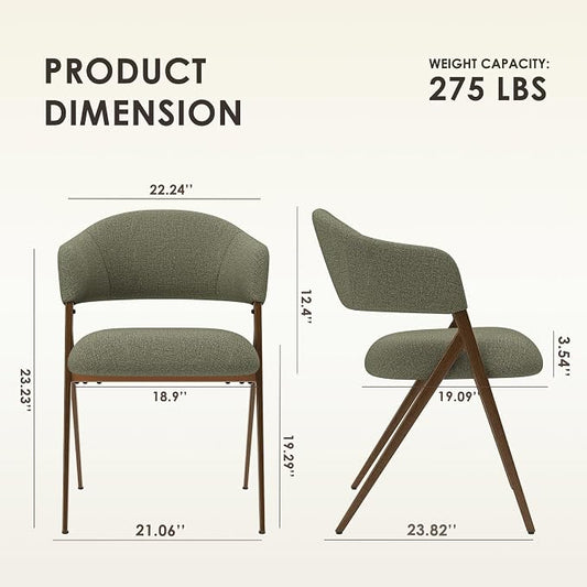 COLAMY Dining Chairs Set of 2, Mid Century Modern Dining Room Kitchen Dinner Chairs with Iron Legs, Open Back and Padded Seat, for Living Room/Bedroom/Restaurant/Cafe, Green