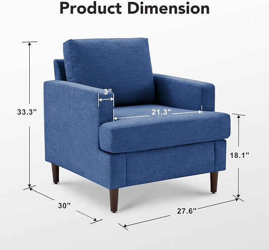 Weture Mid-Century Accent Chair,Modern Linen Fabric Armchair for Living Room,Comfy Upholstered Reading Accent Chairs for Bedroom,Single Sofa Chair with Wood Legs (Blue, 1 Pack)