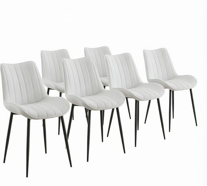 VECELO Dining Chairs Set of 6, Velvet Fabric & Metal Frame, Mordern Style for Kitchen, Living Room,Offcie,White