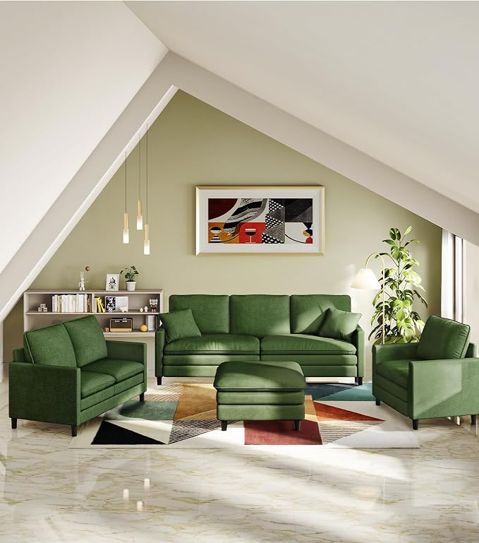 Welzona 3-Layers Cloud Loveseat Sofa, 51" Small Couch for Living Room, Bedroom - Tool-Free Assembly with Teddy Fabric Small Sofa - Green - Futon Couch - Removable Washable Covers - 650lbs Capacity