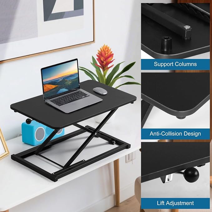 Height Adjustable Standing Desk Converter,Keyboard Riser for Stand Up Desk,Computer Keyboard Stand for Desktop,Portable Workstation Table for Home Office Black 23.6 Inch