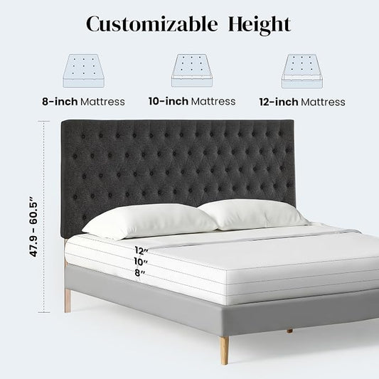 Upholstered Queen Headboard Only, Premium Linen Button Tufted Headboards, Adjustable Solid Wood Head Board, Padded Headboard with Solid Wood Legs in Bedroom (Dark Gray)
