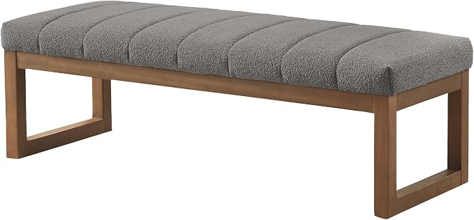 Zihanhome 52.7" Bedroom Bench for End of Bed, Modern Upholstered Teddy Fabric Entryway Bench & Dining Bench, Footrest Stool Bench with Solid Wood Frame for Bedroom, Living Room (Light Grey)