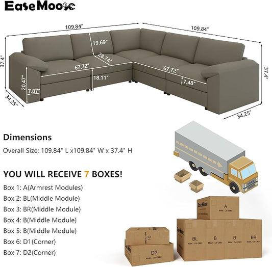 EASE MOOSE Oversized Corner Modular Sectional Sofa, Faux Leather Sectional Sofa with Deep Seat, Scratch Resistant Faux Leather Material, Extra Large L Shaped Couch, Light Grey