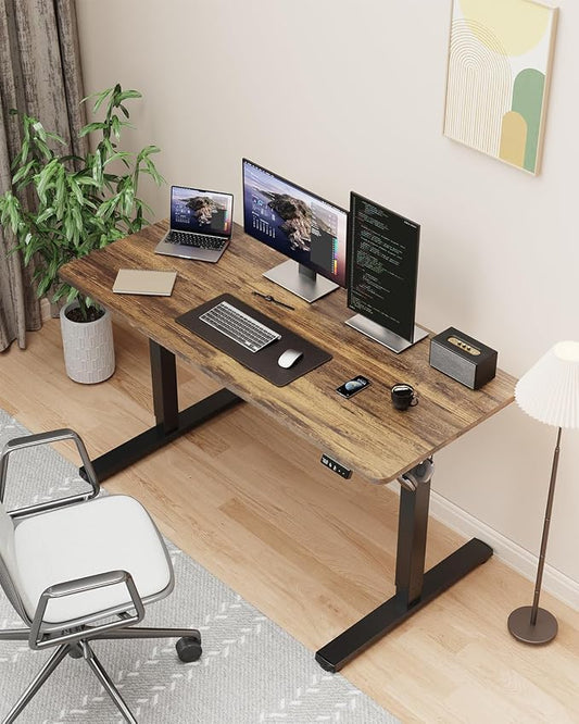 40" Electric Standing Desk Adjustable Height, Sit Stand up Desk for Home Office & Computer Workstation, 2 Memory Height Settings, Splice Board, 2 Hooks, Black Frame/Rustic Brown Top