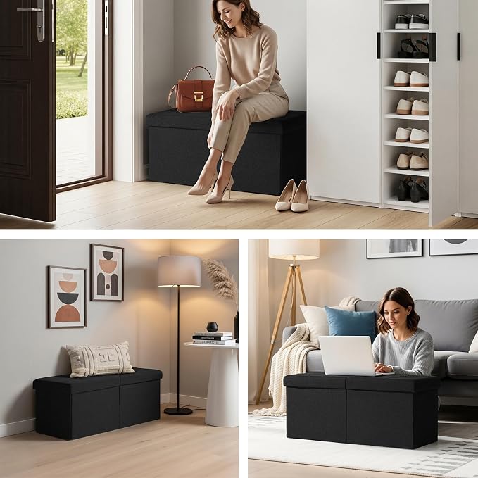 30-INCH Ottoman with Storage, Footrest Storage Bench, End of Bed Bench Coffee Table for Living Room, Bedroom, Entryway (Black)