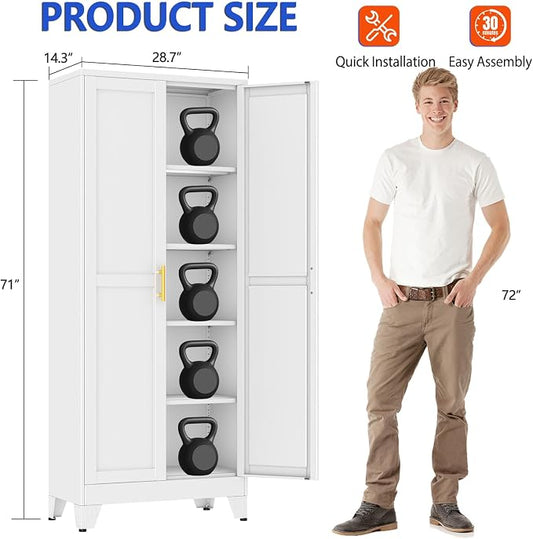 GAIOUS 71''Tall Metal Garage Storage Cabinet,File Cabinet with Door and Adjustable Shelves, Outdoor Steel Tool Cabinet for Home,Office,Warehouse,Garage,White
