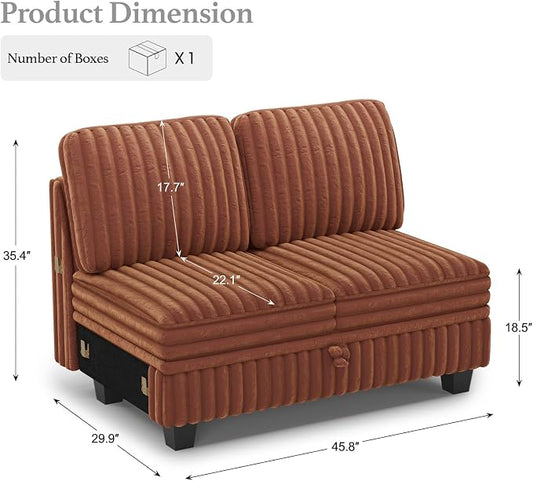 Belffin Corduroy Fabric Loveseat Module for Modular Sectional Couch for Living Room 2 Seater Modular with Storage Brick Red Couch