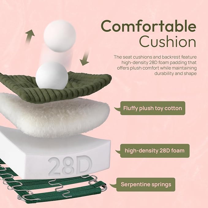 VINGLI Green Futon Sofa Bed Convertible Loveseat Sleeper Sofa Couch, Corduroy Pullout Sofa Fold Out Couch Bed with USB Ports, Cup Holders, Armrest for Living Room, Bedroom Apartment Room